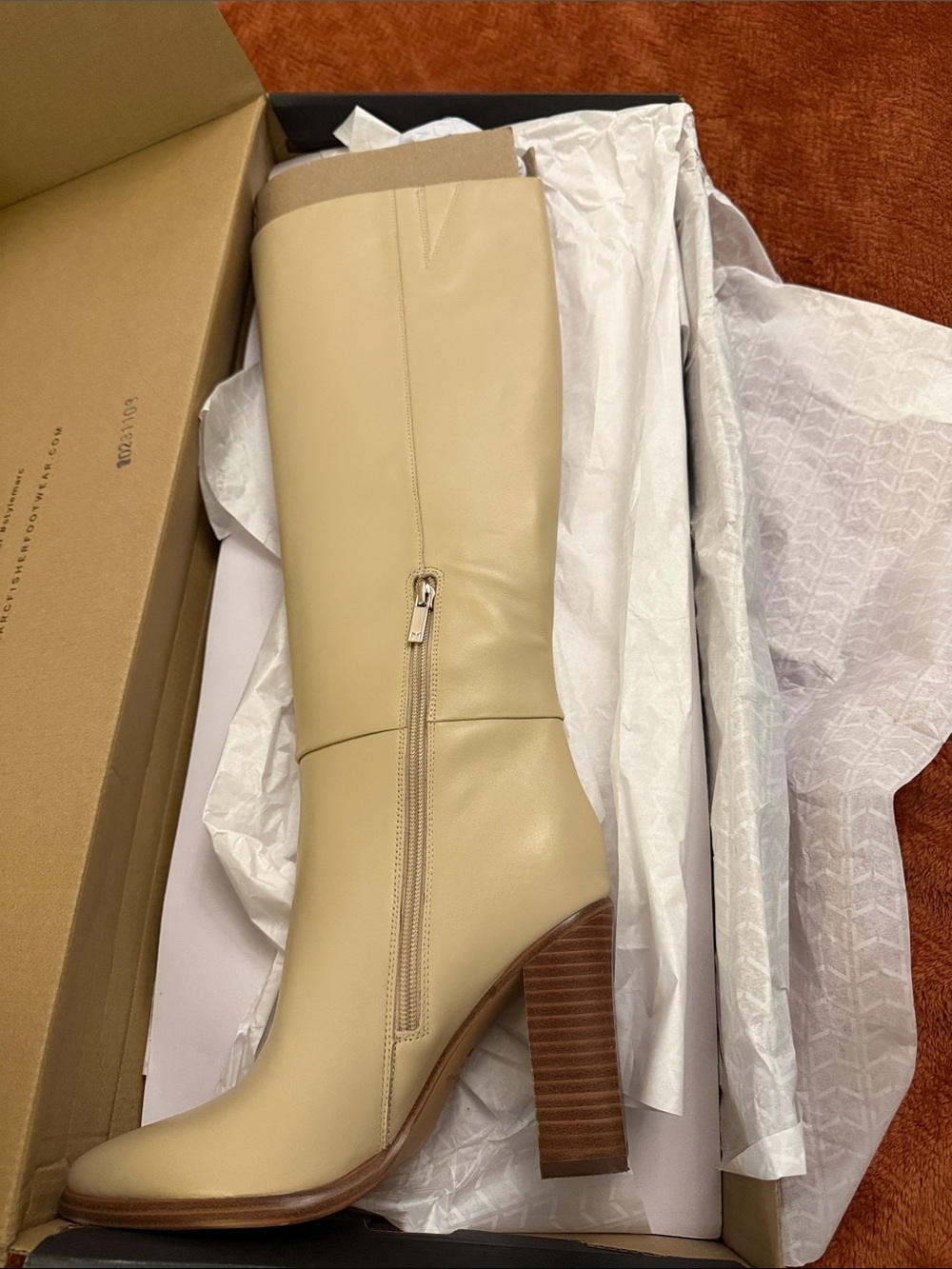 Marc Fisher Cream Leather Knee-High Block Heel Boots
